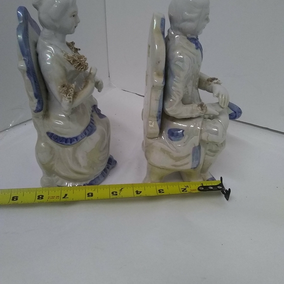 VTGE Male & Female Victorian Figurines 8" Blue & White w/Gold Trim Collectible - Picture 3 of 8